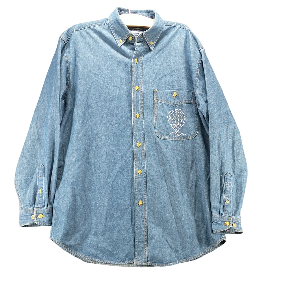 Real Good Denim Women's Jean Jacket Blue Medium Long Sleeve Button Front Vintage